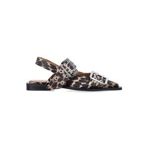 Ganni Leopard Satin Slingback Ballerinas With Bold Buckles - NWT